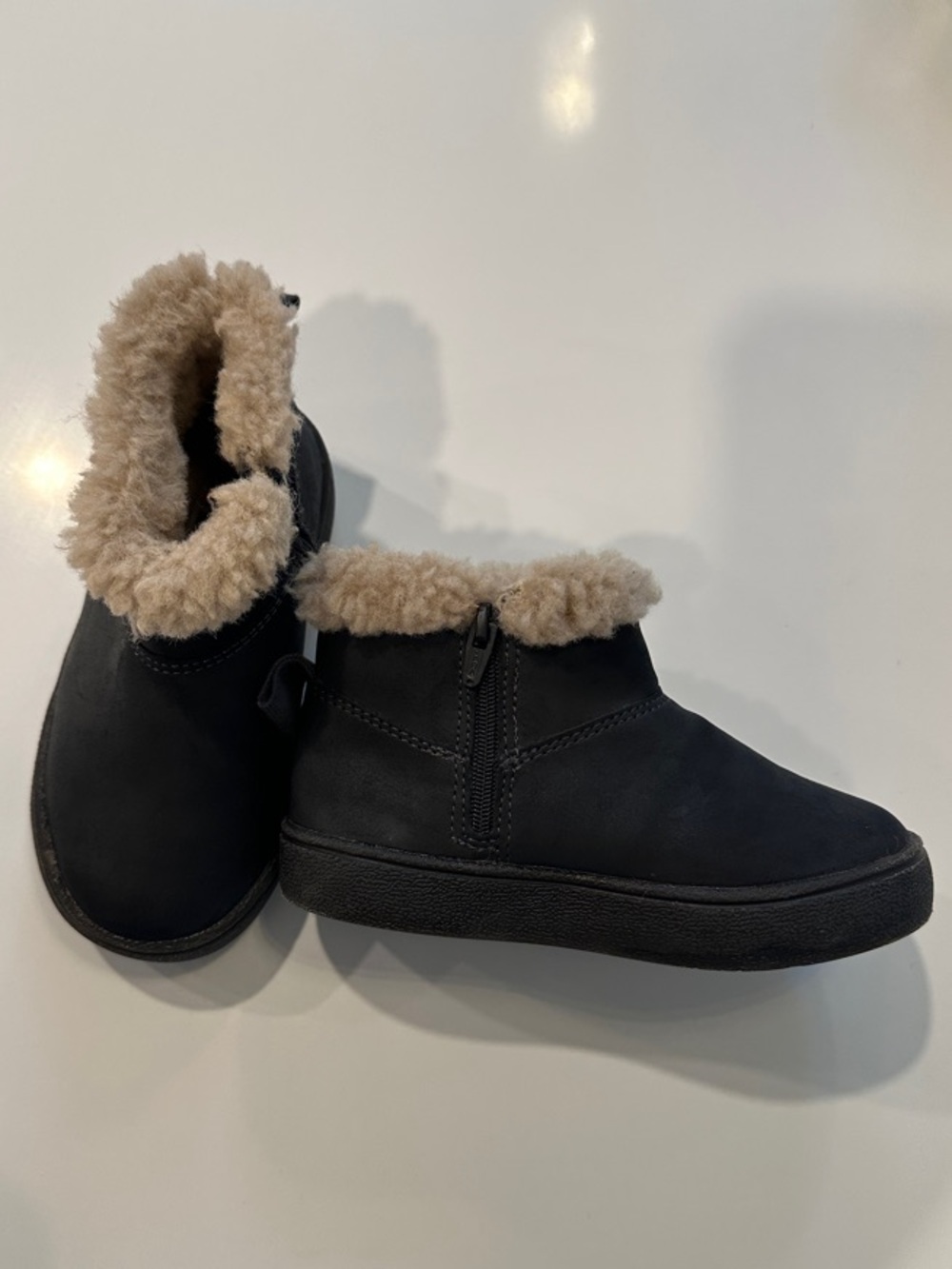 Zara Kids Black Faux Shearling Lined Ankle Boots Side Zip Winter Shoes Size‎ 24